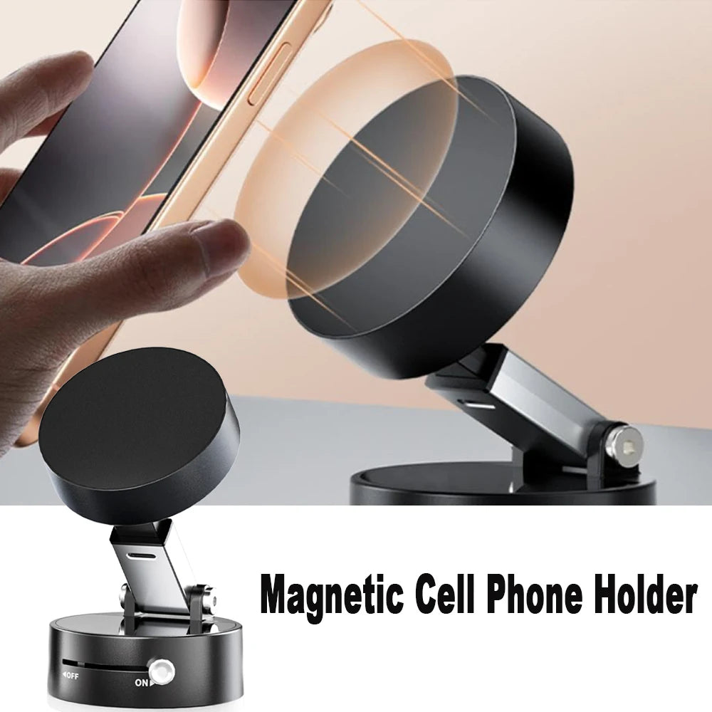 1PC Vacuum Magnetic Car Phone Mount 360 Rotating Suction Cup Holder, Strong Magnetic Grip Adjustable for Car, Gym, Mirror